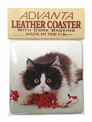 Kitten with Red Ribbon Single Leather Photo Coaster