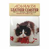 Kitten with Red Ribbon Single Leather Photo Coaster