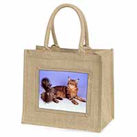 Tabby Maine Coon Cat Natural/Beige Jute Large Shopping Bag