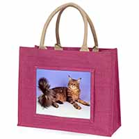 Tabby Maine Coon Cat Large Pink Jute Shopping Bag