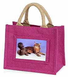 Tabby Maine Coon Cat Little Girls Small Pink Jute Shopping Bag