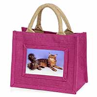 Tabby Maine Coon Cat Little Girls Small Pink Jute Shopping Bag