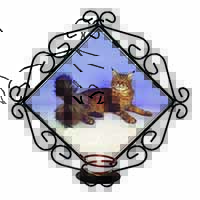 Tabby Maine Coon Cat Wrought Iron Wall Art Candle Holder