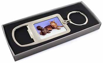 Tabby Maine Coon Cat Chrome Metal Bottle Opener Keyring in Box