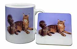 Tabby Maine Coon Cat Mug and Coaster Set