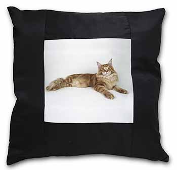 Red Maine Coon Cat Black Satin Feel Scatter Cushion