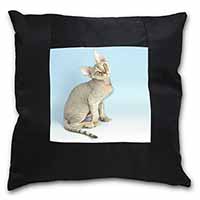 Devon Rex Kitten Cat Black Satin Feel Scatter Cushion