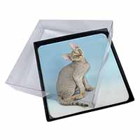 4x Devon Rex Kitten Cat Picture Table Coasters Set in Gift Box