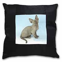 Blue Grey Devon Rex Kitten Cat Black Satin Feel Scatter Cushion