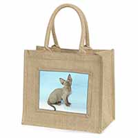 Blue Grey Devon Rex Kitten Cat Natural/Beige Jute Large Shopping Bag