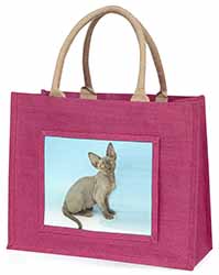 Blue Grey Devon Rex Kitten Cat Large Pink Jute Shopping Bag