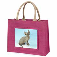 Blue Grey Devon Rex Kitten Cat Large Pink Jute Shopping Bag