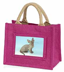 Blue Grey Devon Rex Kitten Cat Little Girls Small Pink Jute Shopping Bag