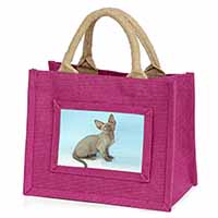 Blue Grey Devon Rex Kitten Cat Little Girls Small Pink Jute Shopping Bag
