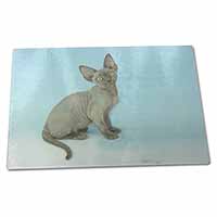 Large Glass Cutting Chopping Board Blue Grey Devon Rex Kitten Cat