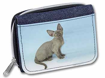 Blue Grey Devon Rex Kitten Cat Unisex Denim Purse Wallet
