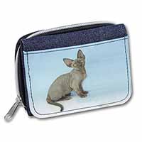 Blue Grey Devon Rex Kitten Cat Unisex Denim Purse Wallet