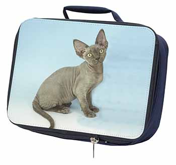 Blue Grey Devon Rex Kitten Cat Navy Insulated School Lunch Box/Picnic Bag