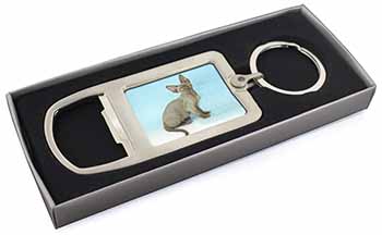 Blue Grey Devon Rex Kitten Cat Chrome Metal Bottle Opener Keyring in Box