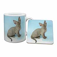 Blue Grey Devon Rex Kitten Cat Mug and Coaster Set