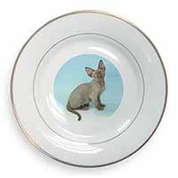 Blue Grey Devon Rex Kitten Cat Gold Rim Plate Printed Full Colour in Gift Box