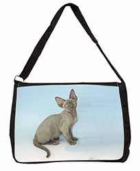 Blue Grey Devon Rex Kitten Cat Large Black Laptop Shoulder Bag School/College