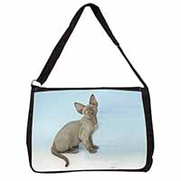 Blue Grey Devon Rex Kitten Cat Large Black Laptop Shoulder Bag School/College