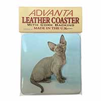 Blue Grey Devon Rex Kitten Cat Single Leather Photo Coaster