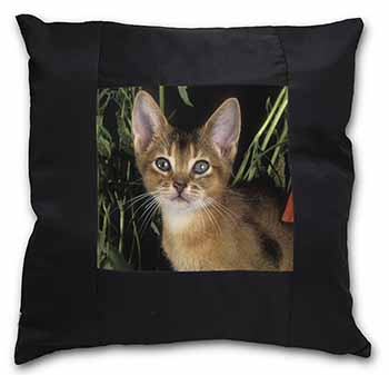 Face of an Abyssynian Cat Black Satin Feel Scatter Cushion