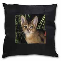 Face of an Abyssynian Cat Black Satin Feel Scatter Cushion