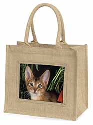 Face of an Abyssynian Cat Natural/Beige Jute Large Shopping Bag