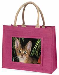 Face of an Abyssynian Cat Large Pink Jute Shopping Bag