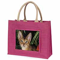 Face of an Abyssynian Cat Large Pink Jute Shopping Bag