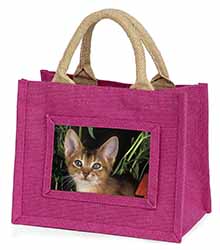 Face of an Abyssynian Cat Little Girls Small Pink Jute Shopping Bag