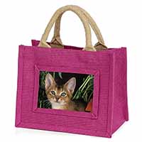 Face of an Abyssynian Cat Little Girls Small Pink Jute Shopping Bag