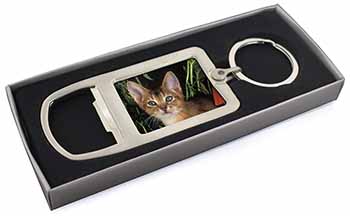 Face of an Abyssynian Cat Chrome Metal Bottle Opener Keyring in Box