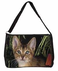 Face of an Abyssynian Cat Large Black Laptop Shoulder Bag School/College