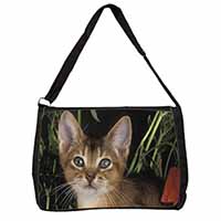 Face of an Abyssynian Cat Large Black Laptop Shoulder Bag School/College