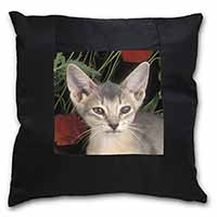 Face of a Blue Abyssynian Cat Black Satin Feel Scatter Cushion