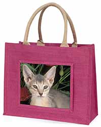 Face of a Blue Abyssynian Cat Large Pink Jute Shopping Bag