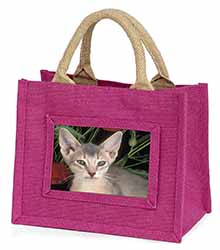 Face of a Blue Abyssynian Cat Little Girls Small Pink Jute Shopping Bag