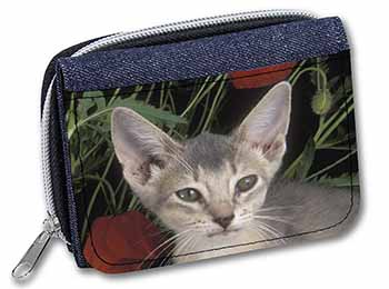 Face of a Blue Abyssynian Cat Unisex Denim Purse Wallet