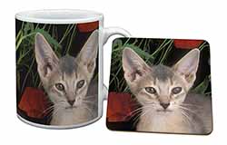 Face of a Blue Abyssynian Cat Mug and Coaster Set