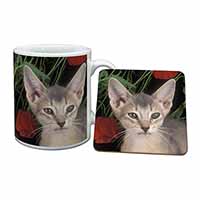 Face of a Blue Abyssynian Cat Mug and Coaster Set