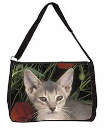 Face of a Blue Abyssynian Cat Large Black Laptop Shoulder Bag School/College