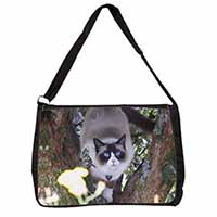 Ragdoll Cat in Tree Large Black Laptop Shoulder Bag School/College