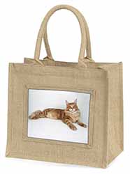 Red Maine Coon Cat Natural/Beige Jute Large Shopping Bag