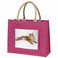 Red Maine Coon Cat Large Pink Jute Shopping Bag