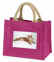 Red Maine Coon Cat Little Girls Small Pink Jute Shopping Bag