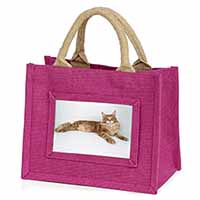 Red Maine Coon Cat Little Girls Small Pink Jute Shopping Bag